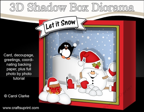 3D Christmas Diorama Shadow Box Card Mini Kit  - Snowball Sam & Pip Penguin are having a Snowball Fight