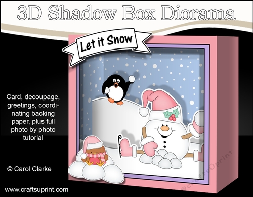 3D Christmas Diorama Shadow Box Card Mini Kit  - Snowball Sam & Pip Penguin are having a Snowball Fight