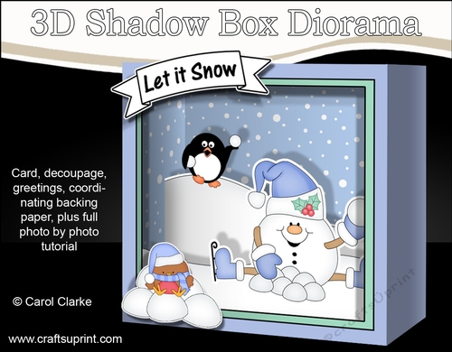 3D Christmas Diorama Shadow Box Card Mini Kit  - Snowball Sam & Pip Penguin are having a Snowball Fight