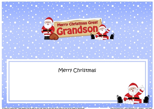 Large DL Merry Christmas GREAT GRANDSON with Santa insert