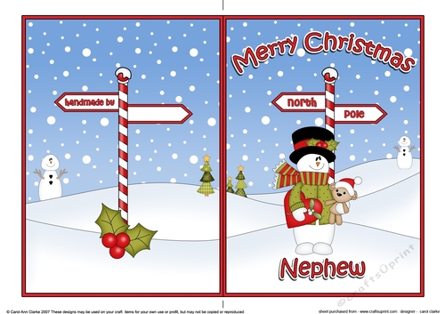 5 x 7 Quick Cut and Fold Card - Merry Christmas NEPHEW with Snowman Rio