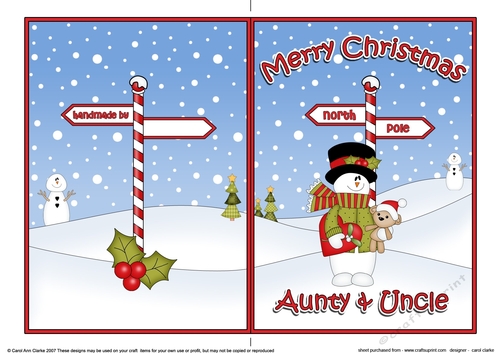 5 x 7 Quick Cut and Fold Card - Merry Christmas AUNTY & UNCLE with Snowman Rio