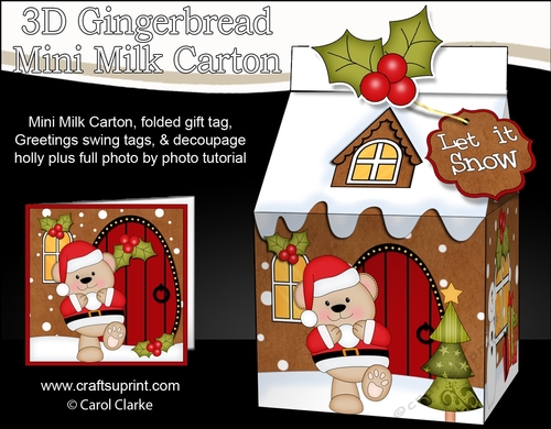 3D Christmas Milk Carton Gingerbread House Treat Box Mini Kit -  Livvy Bear is Having a Snowball Fight