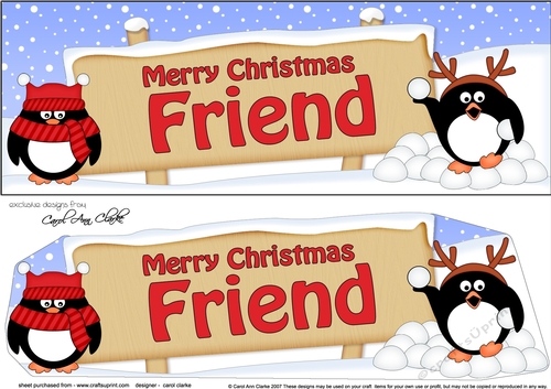 large DL Merry Christmas FRIEND with Penguins 3D decoupage