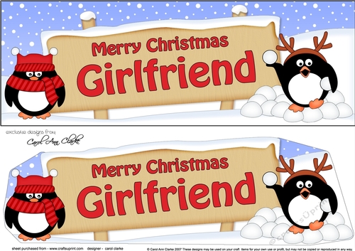 large DL Merry Christmas GIRLFRIEND with Penguins 3D decoupage