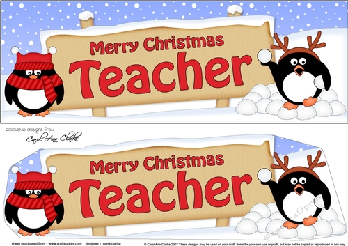 large DL Merry Christmas TEACHER with Penguins 3D decoupage