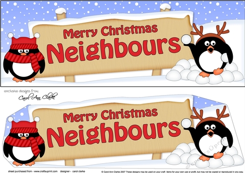 large DL Merry Christmas NEIGHBOURS with Penguins 3D decoupage