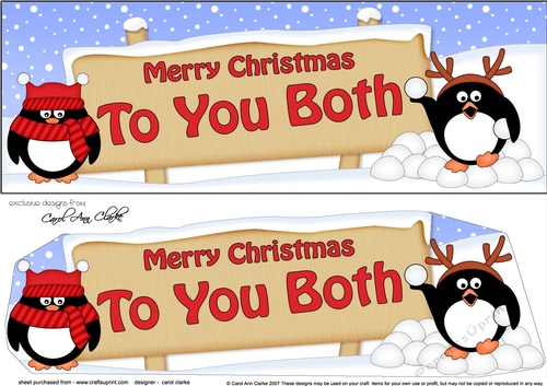 large DL Merry Christmas TO YOU BOTH with Penguins 3D decoupage