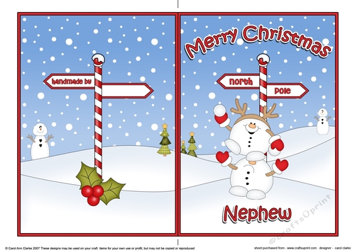 5 x 7 Quick Cut and Fold Card - Merry Christmas NEPHEW with Snowball Sam