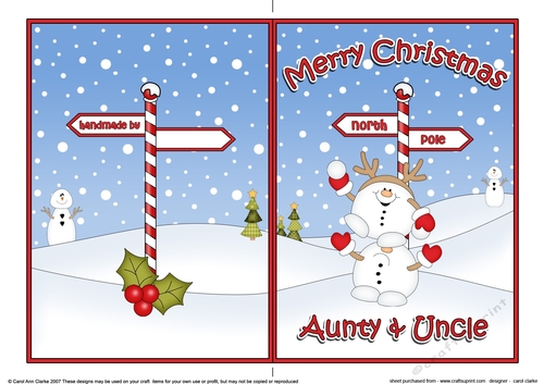 5 x 7 Quick Cut and Fold Card - Merry Christmas AUNTY & UNCLE with Snowball Sam