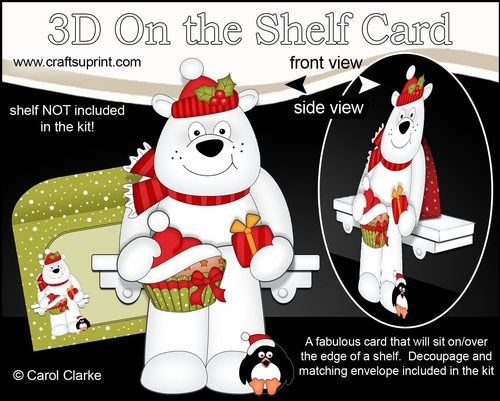 3D Christmas On the Shelf Card Kit - Cute Christmas Ben Polar Bear has a Festive Cupcake