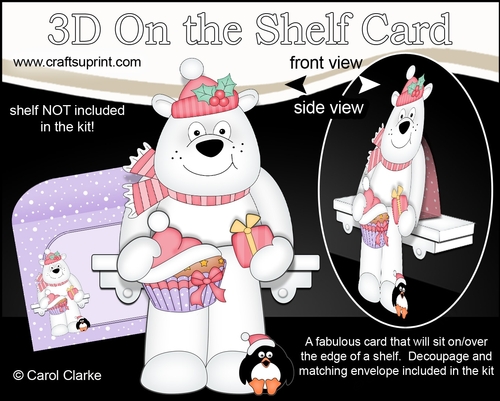 3D Christmas On the Shelf Card Kit - Cute Christmas Ben Polar Bear has a Festive Cupcake