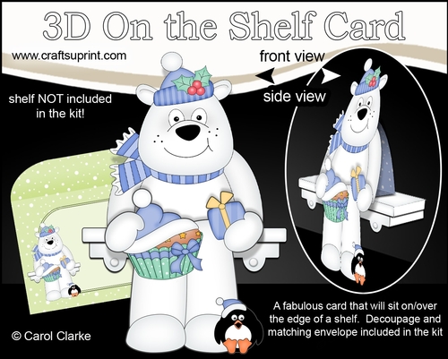 3D Christmas On the Shelf Card Kit - Cute Christmas Ben Polar Bear has a Festive Cupcake
