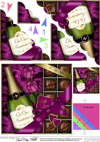 Wife Anniversary Champers Chocs & Roses Scalloped Corner Stacker