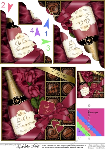 Wife Anniversary Champers Chocs & Roses Scalloped Corner Stacker