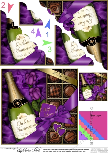 Wife Anniversary Champers Chocs & Roses Scalloped Corner Stacker