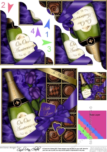 Wife Anniversary Champers Chocs & Roses Scalloped Corner Stacker