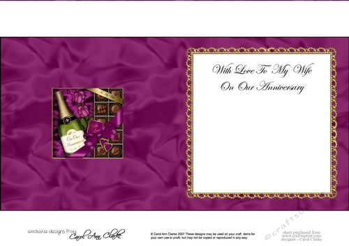 Wife Anniversary Champers Chocs & Roses square landscape insert