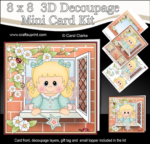 8 x 8 Mini Kit with 3d Decoupage - Through the Window -  Little Fairy Grace