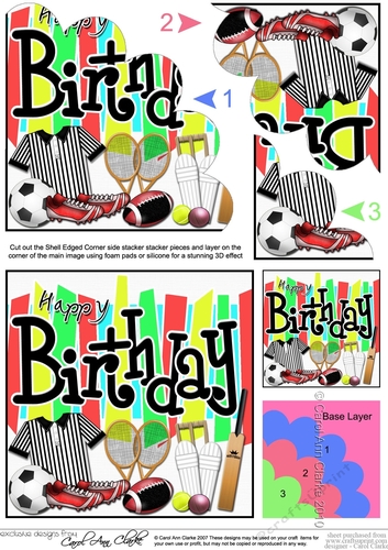 Birthday Sports & Games Shell Edged Corner side stacker
