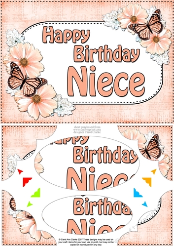 A5 Happy Birthday NIECE Butterflies & Flowers Scallop Corners and Pyramage