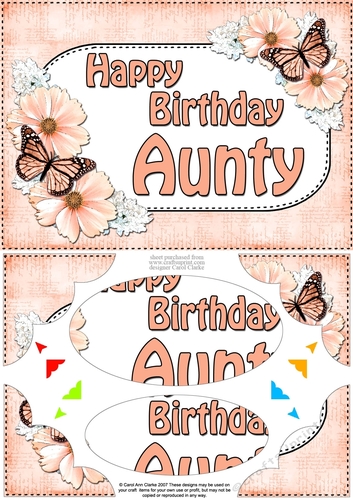 A5 Happy Birthday AUNTY Butterflies & Flowers Scallop Corners and Pyramage