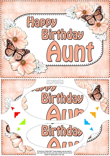 A5 Happy Birthday AUNT Butterflies & Flowers Scallop Corners and Pyramage