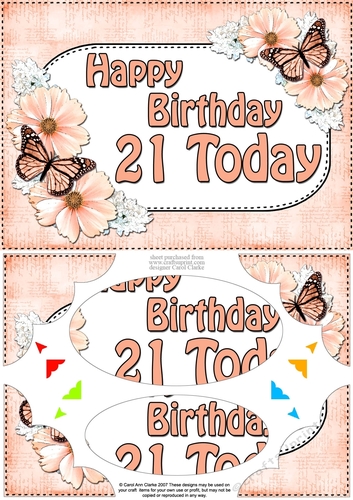A5 Happy Birthday 21 TODAY Butterflies & Flowers Scallop Corners and Pyramage