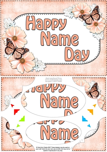 A5 HAPPY NAME DAY Butterflies & Flowers Scallop Corners and Pyramage