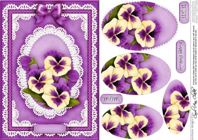 A5 Pansy, Lace and Pearls Quick Card with Pyramage