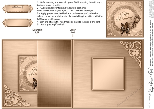 Roses and Metallic Lace No-Hole Fold Back Card