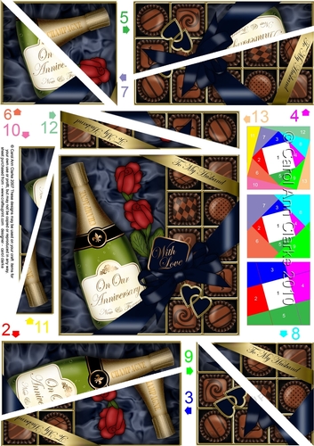 Husband Anniversary Champers, Chocs & Roses Twisted Spiral Side Stacker