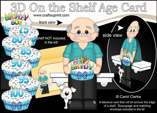 3D On the Shelf Card Kit - Old Man Lester is the Birthday Boy with ages 75 - 100 age Birthday Cake Decoupage