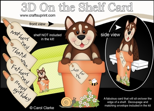 3D On the Shelf Card Kit - Flower Pot Friends Little Husky Dog Biscuit