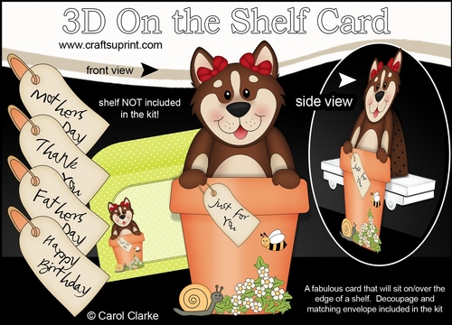 3D On the Shelf Card Kit - Flower Pot Friends Little Husky Dog Sugar