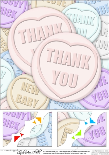 8 x 8 Thank You Sweet Heart Scalloped corner Topper