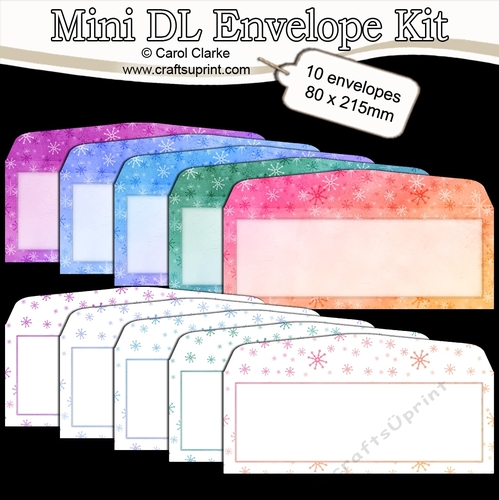 10 Mini DL (80 x 215mm) Snowflakes envelope Kit