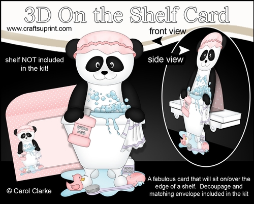 3D On the Shelf Card Kit - Bathtub Buddies - Cute Little Su Ling Panda has a Bubble Bath