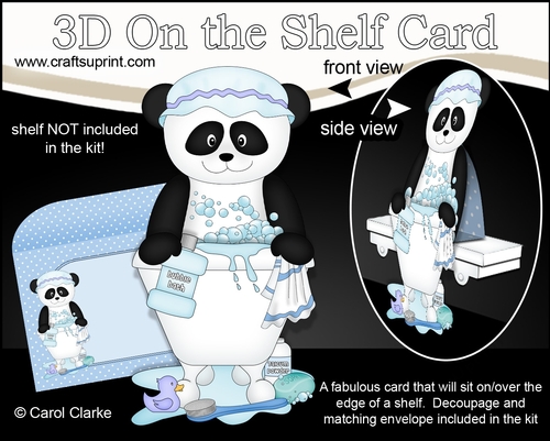 3D On the Shelf Card Kit - Bathtub Buddies - Cute Little Chi Chi Panda has a Bubble Bath