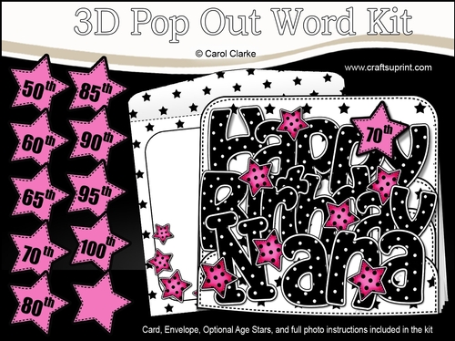 3D Happy Birthday NANA Stars with Ages 50 to 100 Pop Out Word Card Kit