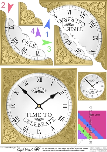 Time to Celebrate Clock Scallop Corner side stacker Topper