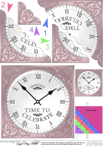 Time to Celebrate Clock Scallop Corner side stacker Topper