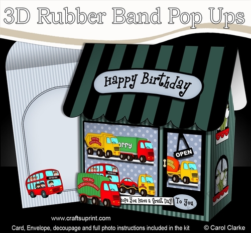 3D Shoppe Pop Up Rubber Band Card Kit  -  Big Wheels Model Trucks & Trailers Shop