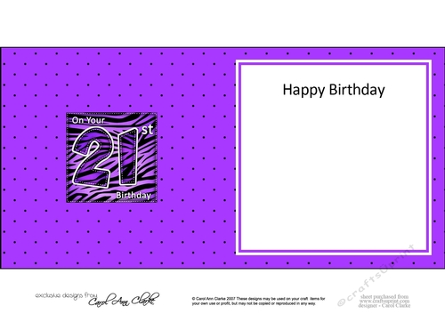 Fun Zebra Striped 21st Birthday square landscape insert