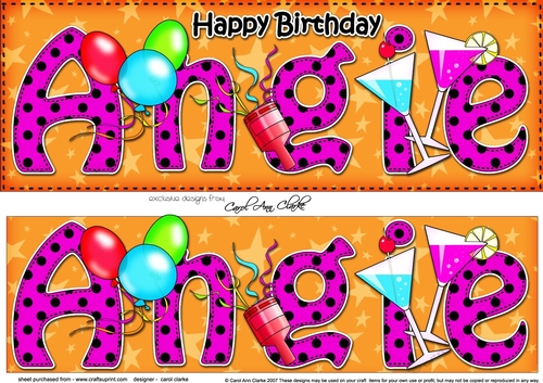 Large DL Happy Birthday ANGIE 3D decoupage