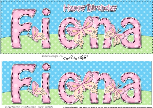 Large DL Happy Birthday FIONA 3D decoupage