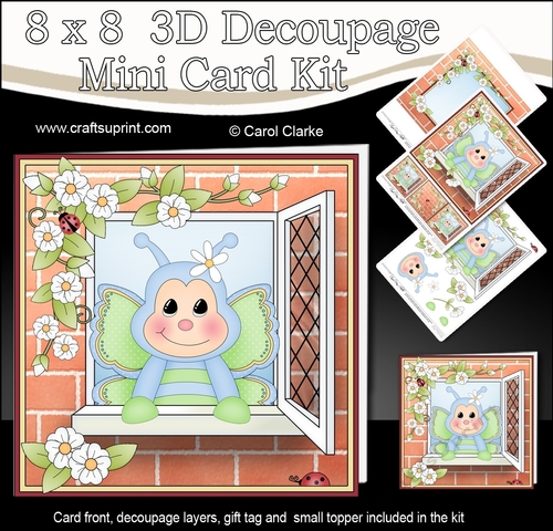8 x 8 Mini Kit with 3d Decoupage - Through the Window - Little Butterfly Mist
