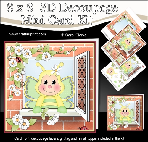 8 x 8 Mini Kit with 3d Decoupage - Through the Window - Little Butterfly Dizzy