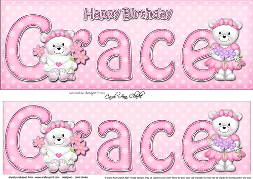 Large DL Happy Birthday GRACE 3D decoupage