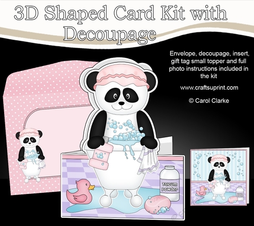 3D Shaped Card  Kit - Bathtub Buddies - Cute Little Su Ling Panda has a Bubble Bath